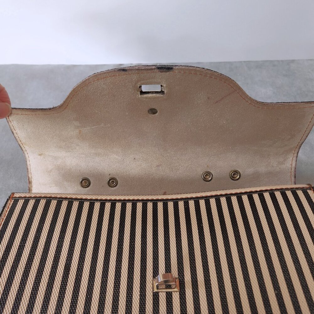 RARE 1970’s Vintage Striped Coated Leather Teens School Book Bag Satchel Korea - Picture 6 of 9